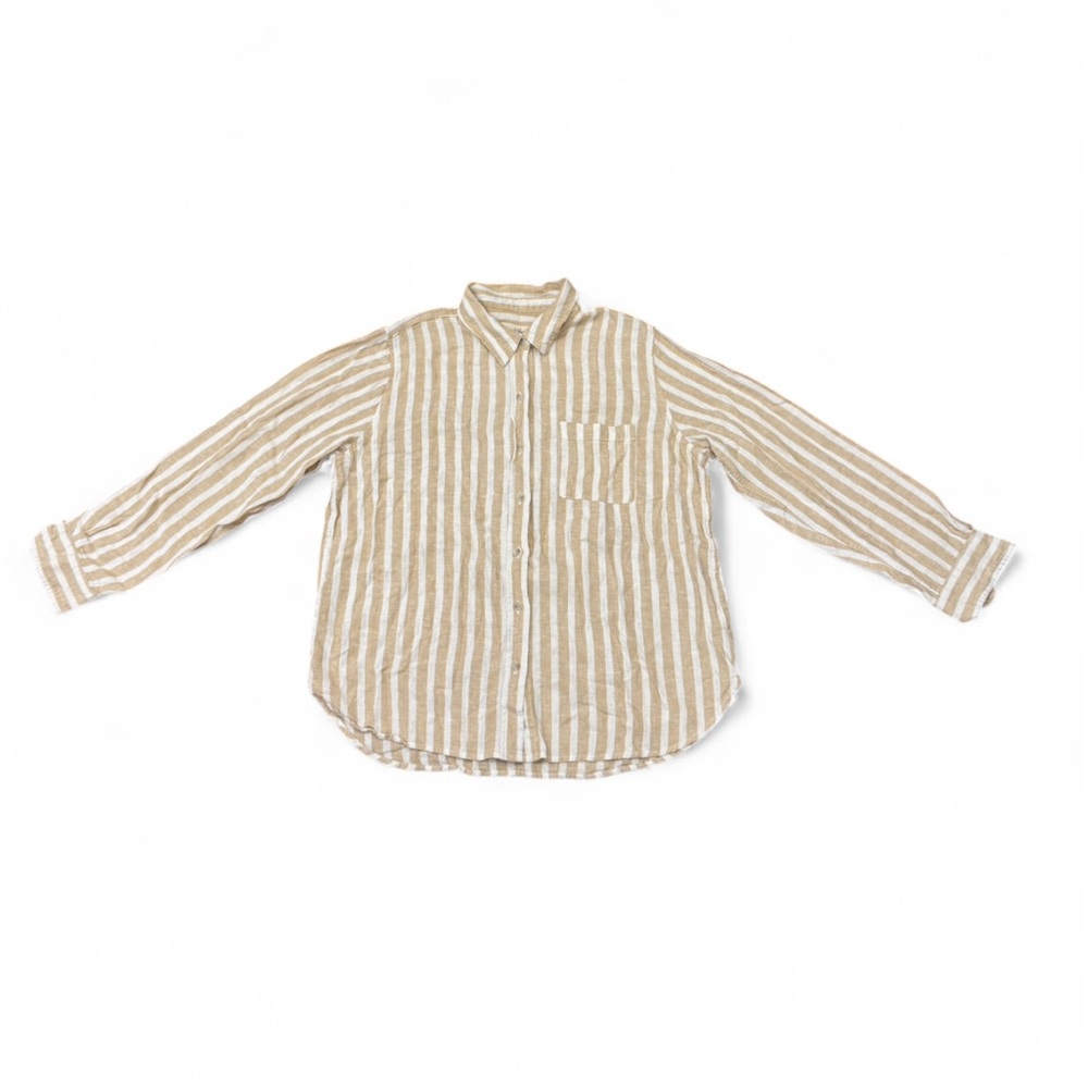 Universal Thread Beige and White Striped Button-Down Shirt